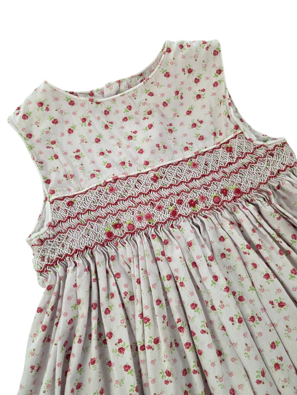 Smocked Ditsy Floral Sleeveless Dress Girls 4T Cottagecore Cotton White Pink - Picture 2 of 9